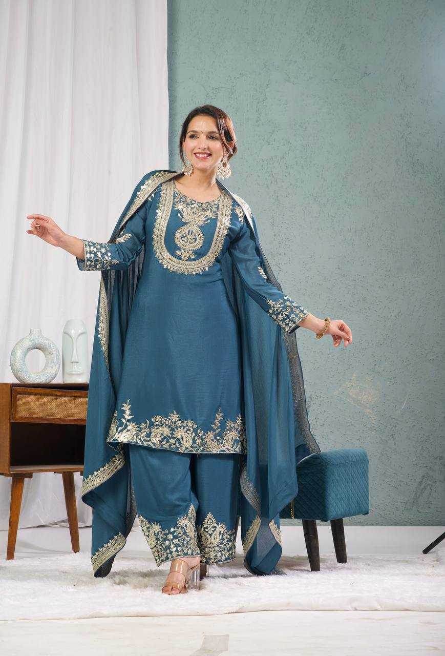 Chinon Silk Ladies Embroidery Designer Suit - MYLUXURY LANE ENTERPRISE